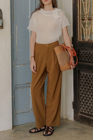 Chic pintuck long pants_KHAKI BROWN