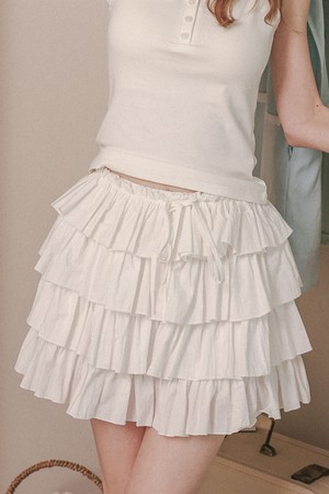 Layered ruffle mini skirt_WHITE