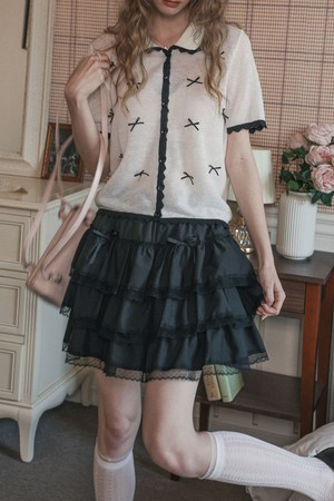Ribbon tiered mini skirt_BLACK