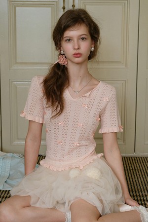 Bow pointelle knit top