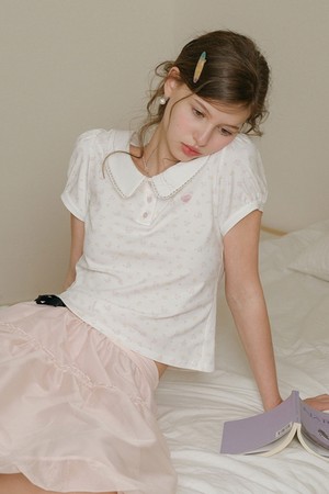 Floral collar short sleeve top