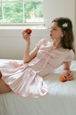 Satin polka dot pleated dress