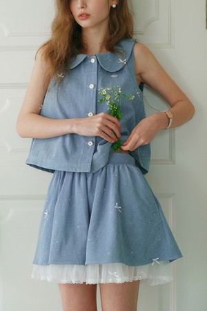 Bow denim layered skirt