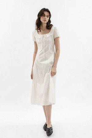 Ruffle square neck midi dress_WHITE
