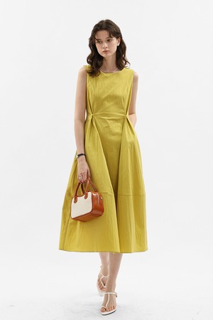 Shirring flare sleeveless dress_OLIVE