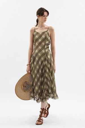 Layered check slip dress_GREEN