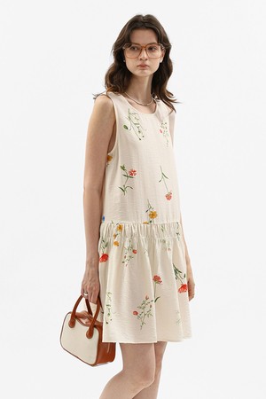 Tiered floral sleeveless dress_IVORY