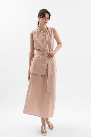 Utility sleeveless blouse and long skirt set_PINK