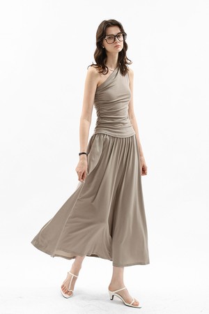 One shoulder drape top and skirt set_2color