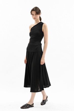 One shoulder drape top and skirt set_2color