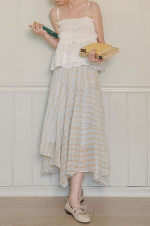 Plaid drape long skirt_BLUE
