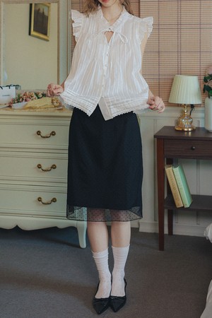 Polka dot mesh skirt_BLACK
