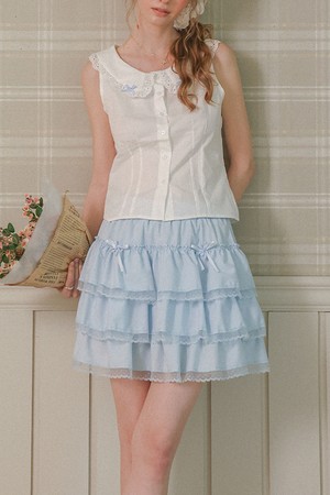 Double bow lace tiered mini skirt_BLUE