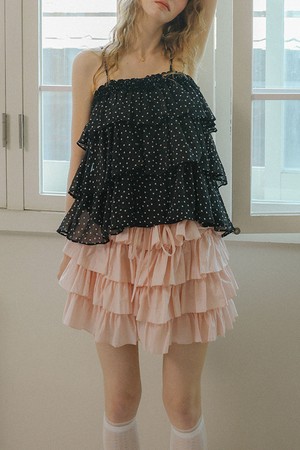 Layered ruffle mini skirt_PINK