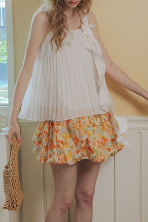Floral balloon mini skirt_ORANGE