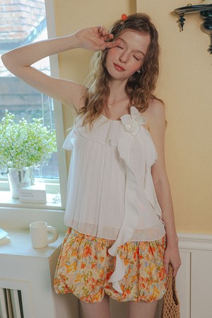 Flower ruffle chiffon cami top_WHITE