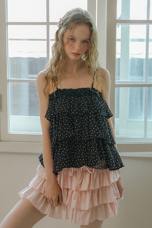 Polka dot tiered chiffon top_BLACK