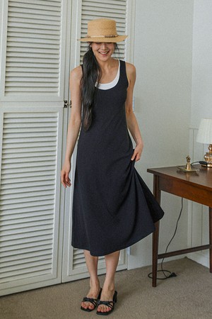 Contrast trim tank dress_BLACK