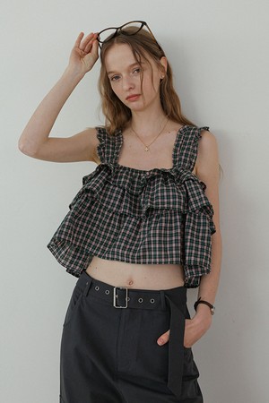 Check frill crop top_GREEN