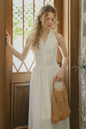 Flowy halter long dress_WHITE