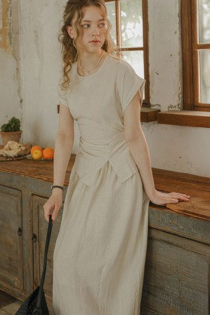 Waist tuck top and skirt set_LIGHT BEIGE