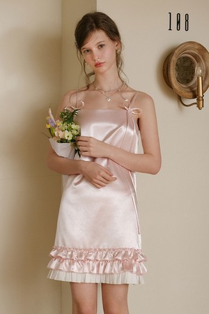 Satin ruffle sleeveless dress