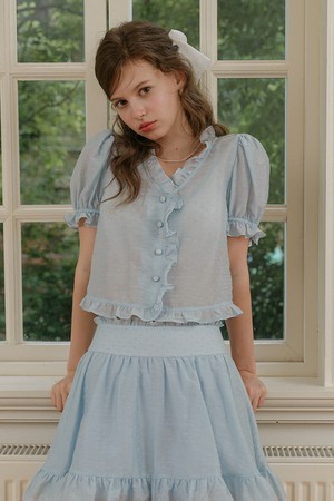 Ruffle button puff sleeve blouse