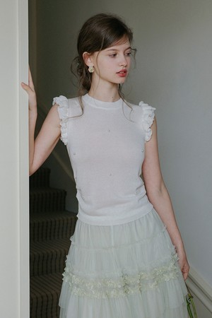 Beaded ruffle sleeveless top