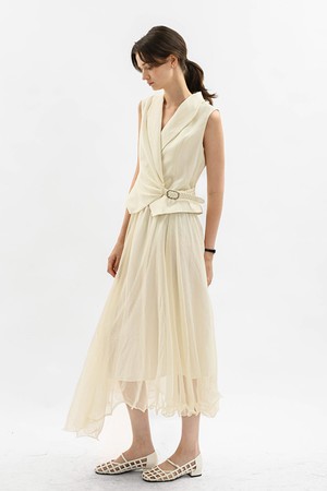 Elegant drape chiffon dress_IVORY