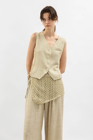 Sleeveless button vest and pants set_BEIGE