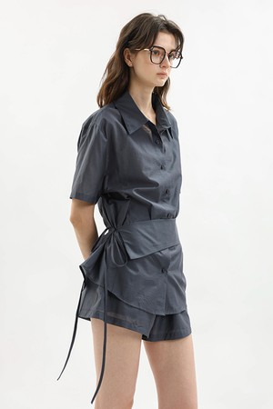 Relaxed fit shirt and short pants set_CHARCOAL