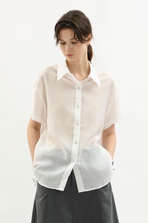 Sheer crinkle short sleeve shirt_WHITE