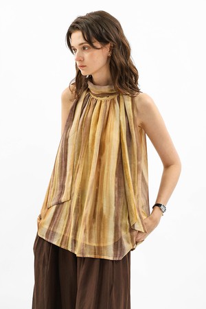 Flowy halter sleeveless top_BEIGE