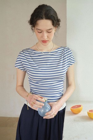 Wavy collar striped top_2color