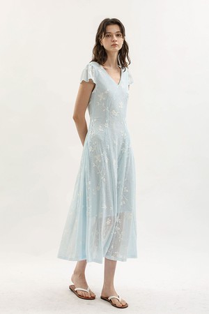 Floral embroidered midi dress_BLUE