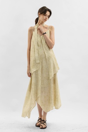 Layered handkerchief hem dress_BEIGE