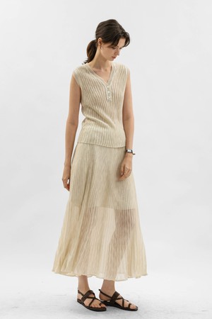 Rib knit top and pleated skirt set_2color