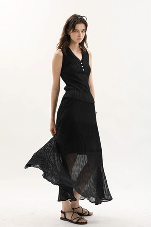 Rib knit top and pleated skirt set_2color