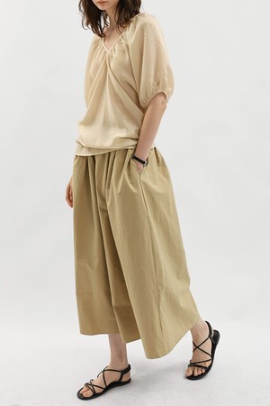 Pleated flare midi skirt_BEIGE