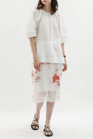 Lace trim floral skirt_WHITE