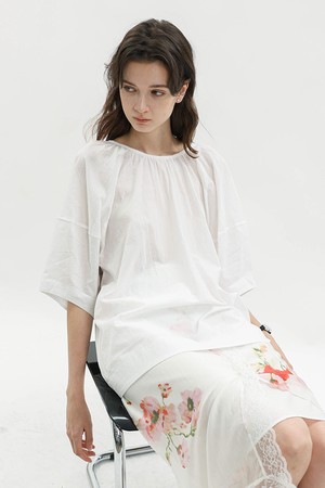 Volume sleeve cotton blouse_WHITE