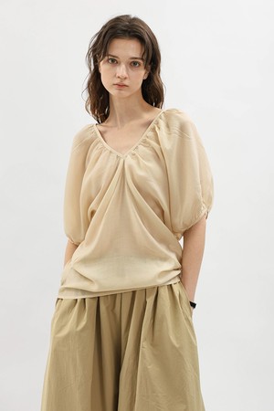 Drape neck puff sleeve blouse_2color