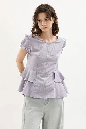 Peplum puff sleeve blouse_PURPLE