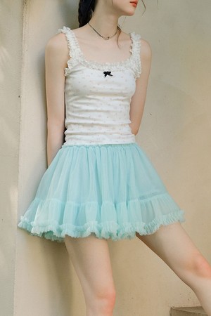 Mesh ruffle mini skirt