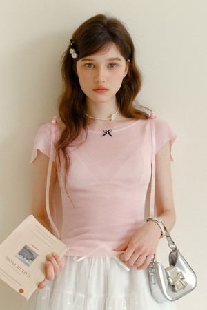 Ribbon shoulder cut-out top