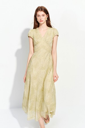 Lace wrap waist dress_BEIGE