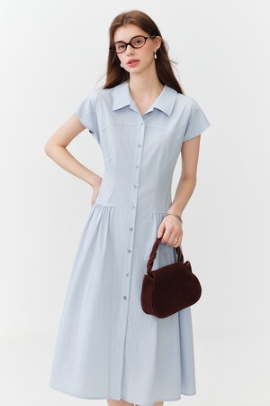 Collared button-up midi dress_BLUE