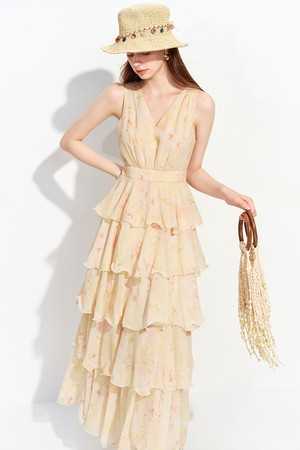 Watercolor floral maxi dress_YELLOW