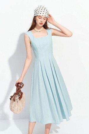 Square neck flare midi dress_BLUE