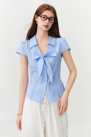 Stripe short sleeve blouse_BLUE